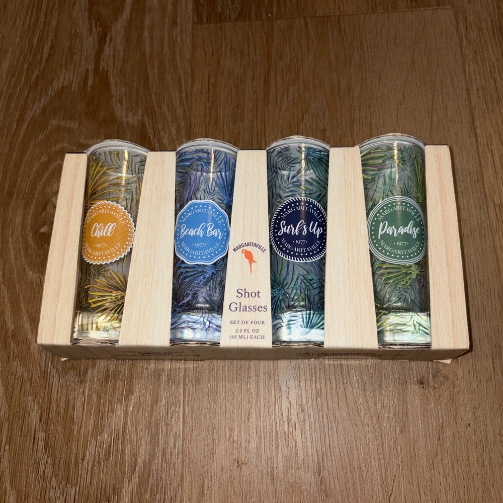 Margaritaville Shot Glass Set Chill Beach Bar Surf’s Up Paradise 4pc Barware New